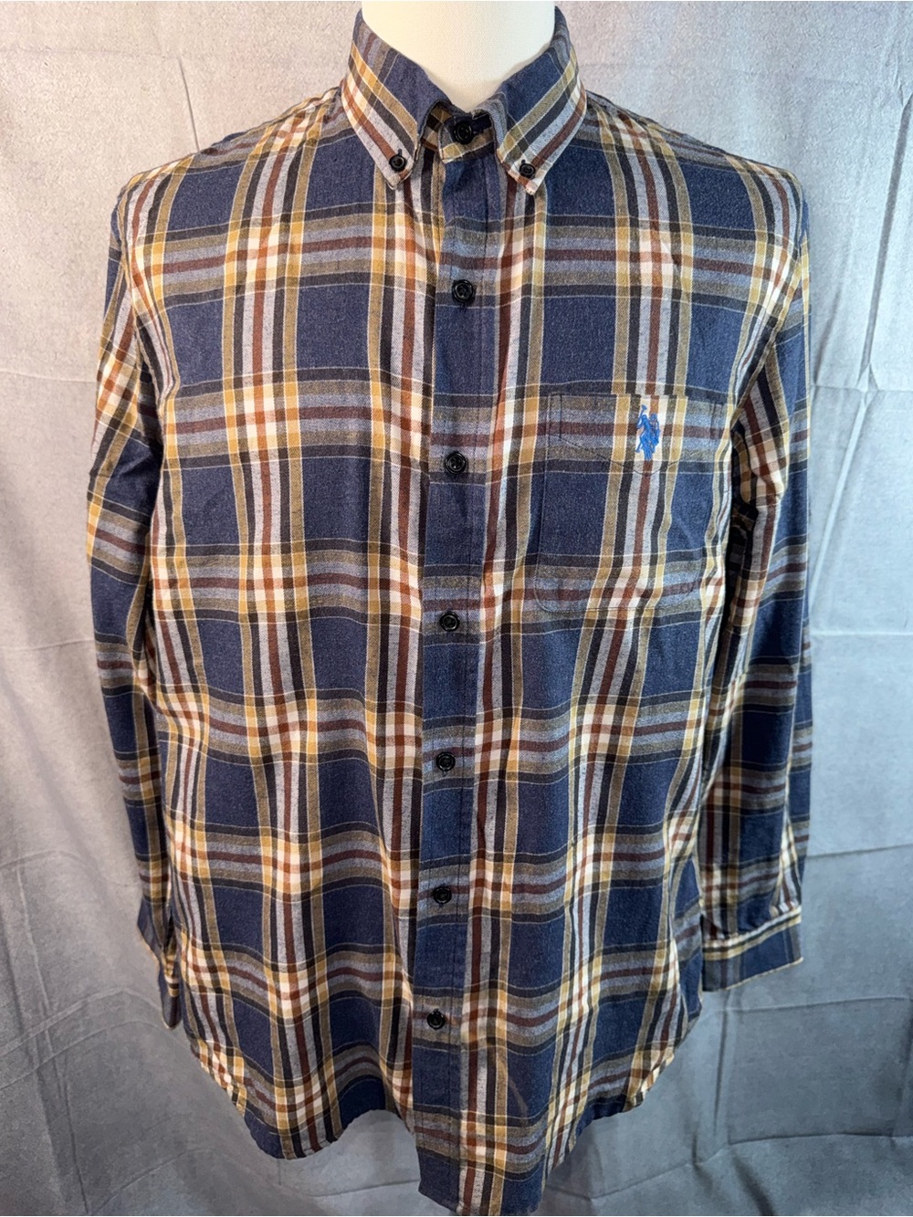 2356-U.S. Polo Assn. Navy, Brown & Cream Plaid Button-Down Shirt